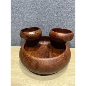 Vintage Good Wood Large Teak Wood Salad Bowl Plus 2 Small Bowls Made In Thailand